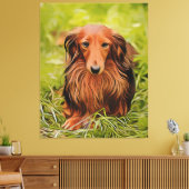 Wiener Brown Dachshund over gras in de tuin Canvas Afdruk (Insitu (Woonkamer))