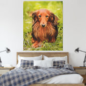 Wiener Brown Dachshund over gras in de tuin Canvas Afdruk (Insitu (Slaapkamer))