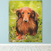 Wiener Brown Dachshund over gras in de tuin Canvas Afdruk (Insitu (Houten vloer))
