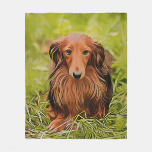 Wiener Bruine Dachshund Op Gras In De Tuin Kerstmi Fleece Deken