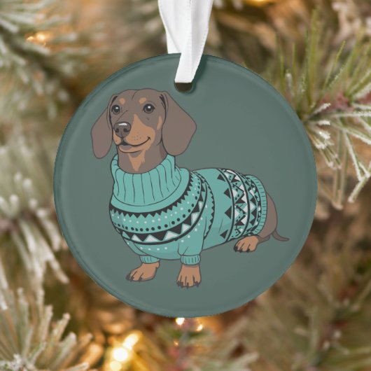 Wiener Dog Christmas Ugly Sweater Dachshund Pet  Ornament (Boom)