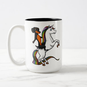 Wiener Dog Dachshund Riding Magical Unicorn Tweekleurige Koffiemok