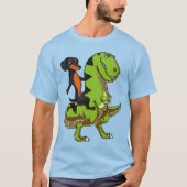 Wiener Dog Dachshund Riding T-Rex Dinosaur T-shirt (Voorkant)