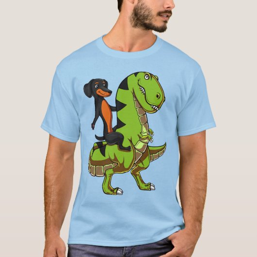 Wiener Dog Dachshund Riding T-Rex Dinosaur T-shirt (Voorkant)