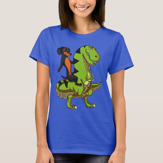 Wiener Dog Dachshund Riding T-Rex Dinosaur T-shirt (Voorkant)