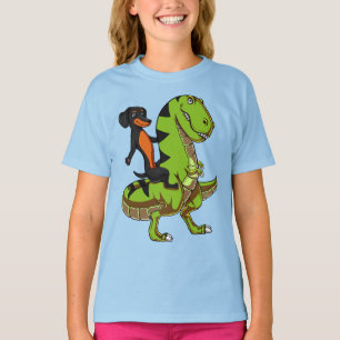 Wiener Dog Dachshund Riding T-Rex Dinosaur T-shirt