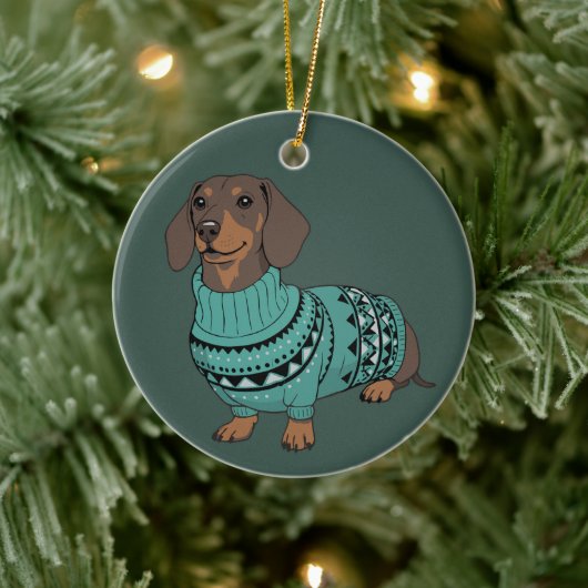 Wiener Dog Kerst Ugly Sweater Dachshund Huisdier  Keramisch Ornament (Boom)