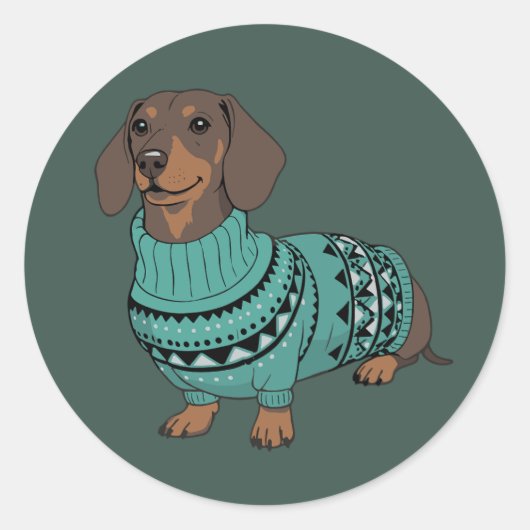 Wiener Dog Kerst Ugly Sweater Dachshund Huisdier Ronde Sticker (Voorkant)