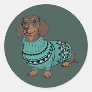 Wiener Dog Kerstmis Horrortrui Dachshund Huisdier  Ronde Sticker