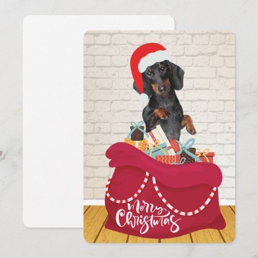 Wiener Dog Santa Hat Bag geeft kerstmis Feestdagenkaart (Voorkant / Achterkant)