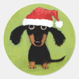 Wiener Dog Santa | Schattige kersttasje Ronde Sticker