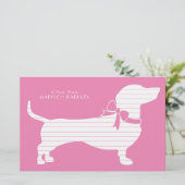 Wiener Dog Stationery Teckel Puppy Roze Briefpapier (Staand voorkant)