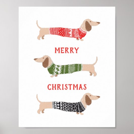 Wiener Dogs Dachshund Merry KerstSweater Poster (Voorkant)
