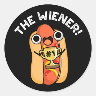 Wiener Funny Winner Hot Dog Pun Dark BG Ronde Sticker