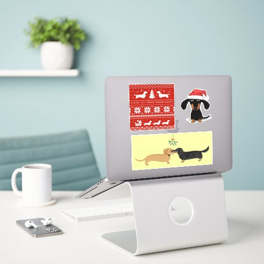 Wiener Honden Kerstmis | Stickers voor Dachshund H (Laptop op bureau)