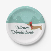Wiener Wonderland Dachshund Kerstfeest Borden Papieren Bordje (Voorkant)