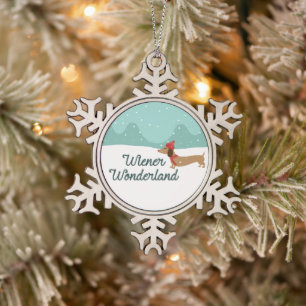 Wiener Wonderland Doxie-Ornament voor kerstbomen Tin Sneeuwvlok Ornament