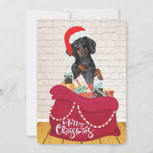 Wienerhond Kerstman Hoed Tas Cadeaus Kerstmis  Feestdagenkaart