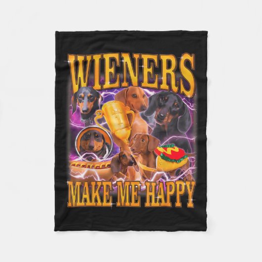 Wieners Make Me Happy Funny Dachshund Dog Lover  Fleece Deken (Voorkant)