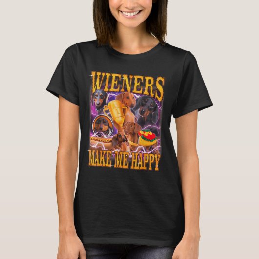 Wieners Make Me Happy Funny Dachshund Dog Lover  T-shirt (Voorkant)