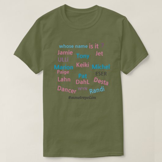 Wiens naam is het? /MALE & VROUW/ZAZZLE/alle maten T-shirt (Design voorkant)