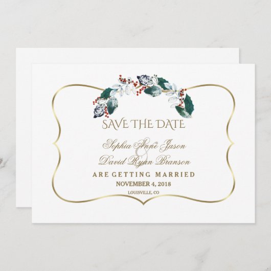 Wierdige Winter Heilige Bessen Krans Opslaan De Da Save The Date (Voorkant / Achterkant)