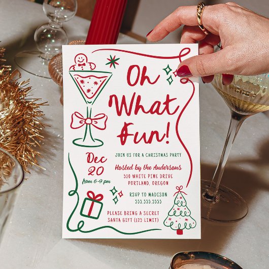 Wierige Handgetekende Wat Een Leuke Kerstfeestvier Kaart