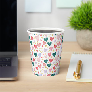 Wierige waterverf harten & gouden glinstering papieren bekers