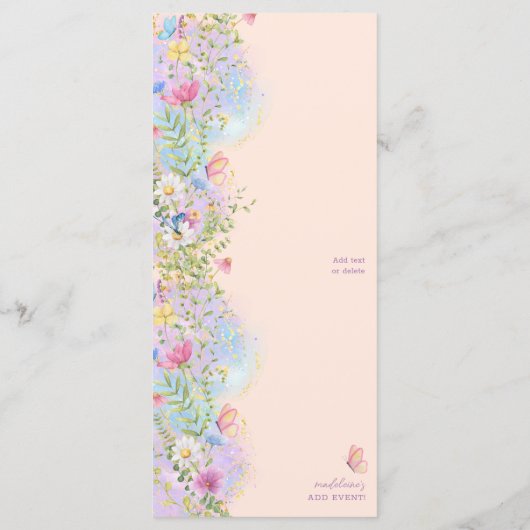 Wierige Wilde Bloemen Tuin Bruiloft Feestje Menu (Achterkant)