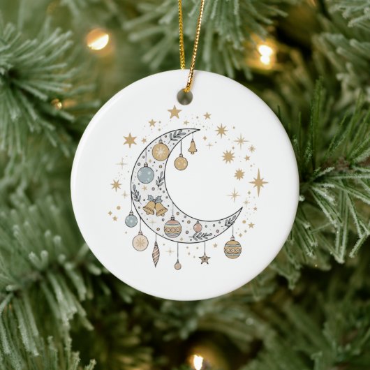 Wierook Boho Hemels Kerstmaan & Sterren Keramisch Ornament (Boom)