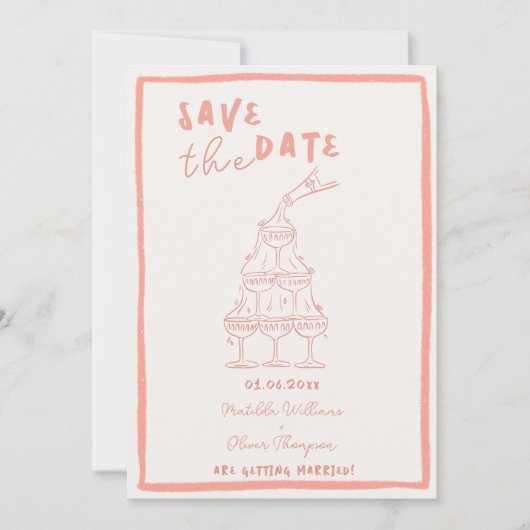 Wierooke Roze Save The Date Uitnodiging (Voorkant)