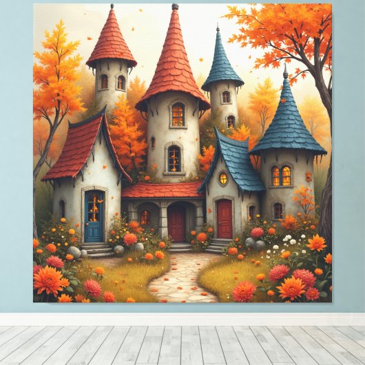 Wierookte fantasiecottage herfst ontwerp canvas afdruk (Insitu (Houten vloer))