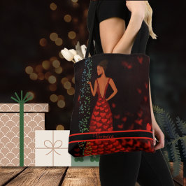 Wierookte vrouw in rode jurk boodschappentas tote bag