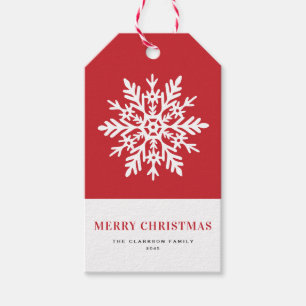 Wierookte Witte Sneeuwvlok Rode Kerstmis Cadeaulabel