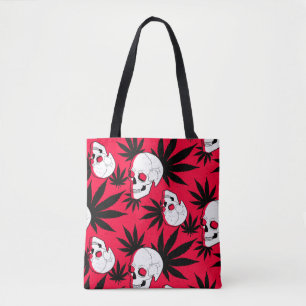 Wiet en schedels op rood tote bag