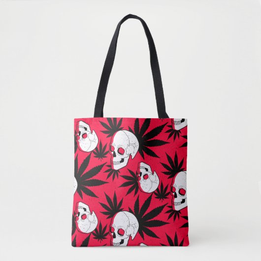 Wiet en schedels op rood tote bag (Voorkant)