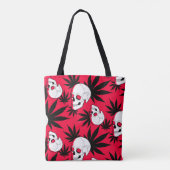 Wiet en schedels op rood tote bag (Achterkant)