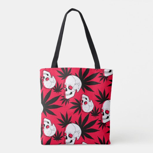 Wiet en schedels op rood tote bag (Achterkant)