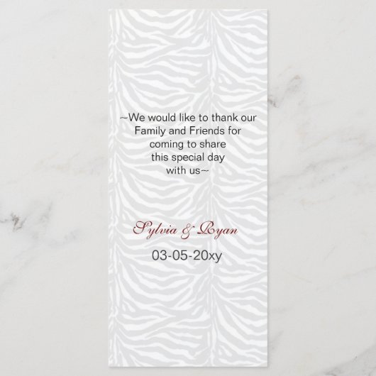 wiet en snor zebra strepen trouwmenu menu (Achterkant)