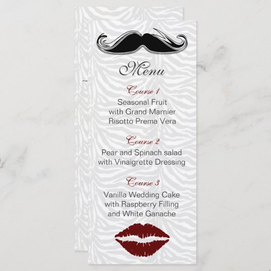 wiet en snor zebra strepen trouwmenu menu (Voorkant / Achterkant)