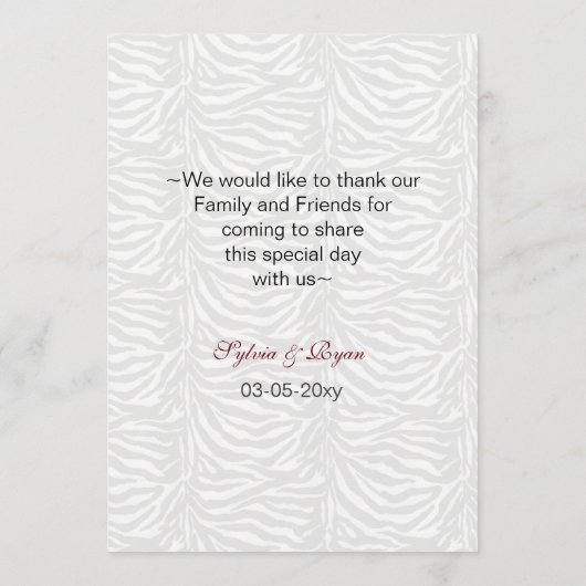 wiet en snor zebra strepen trouwmenu menu (Achterkant)