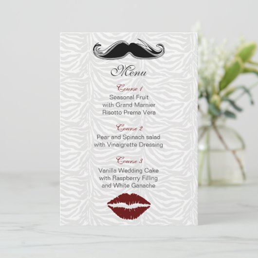 wiet en snor zebra strepen trouwmenu menu (Staand voorkant)