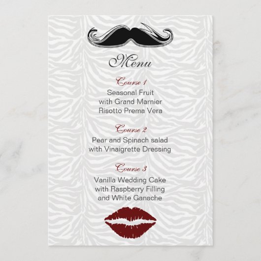 wiet en snor zebra strepen trouwmenu menu (Voorkant)