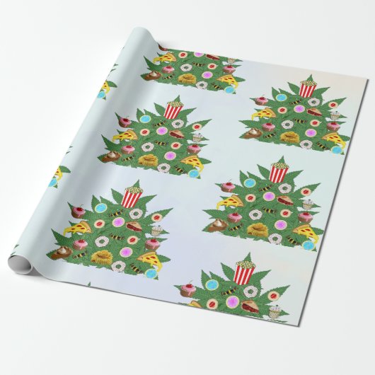 Wiet Kerstboom op Vape Cloud Achtergrond Cadeaupapier (Uitgerold)
