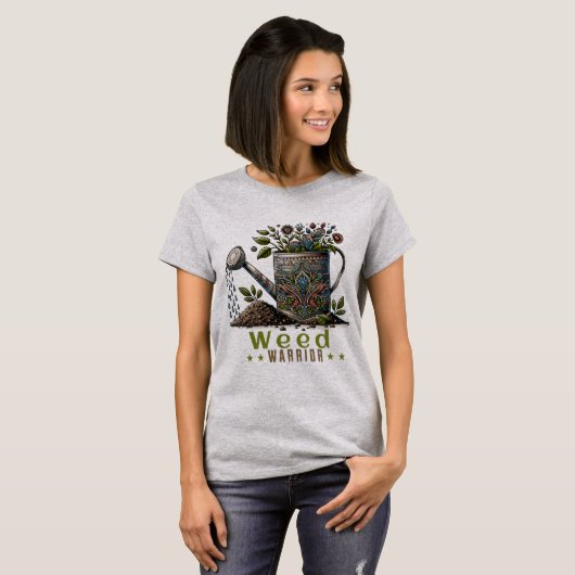 Wiet Warrior Grijs Tuinieren T-shirt (Voorkant volledig)