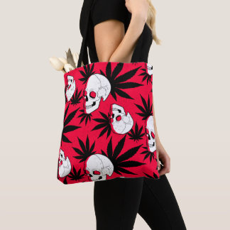 Wietblad Kruidenplant en Schedels op Rood Tote Bag
