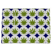 Wietblad op wit en middernachtblauw large cadeautasje (Voorkant)