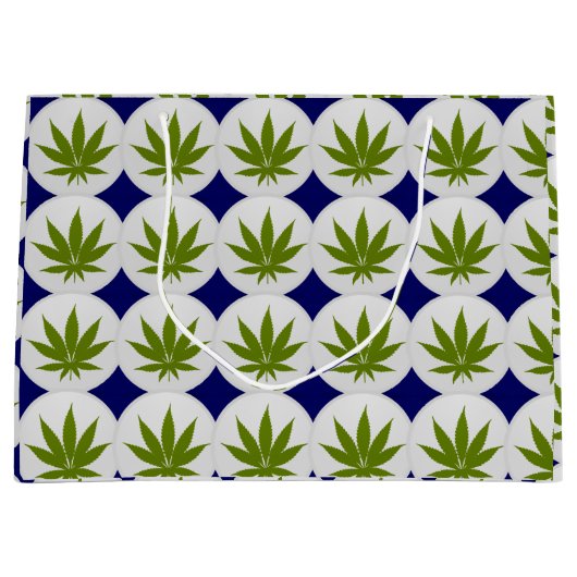 Wietblad op wit en middernachtblauw large cadeautasje (Voorkant)