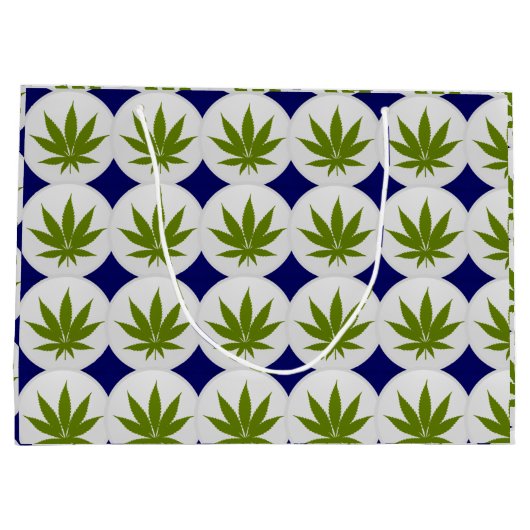 Wietblad op wit en middernachtblauw large cadeautasje (Achterkant)