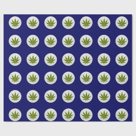 Wietblad op witte cirkels op Midnight Blue Cadeaupapier (Vlak)